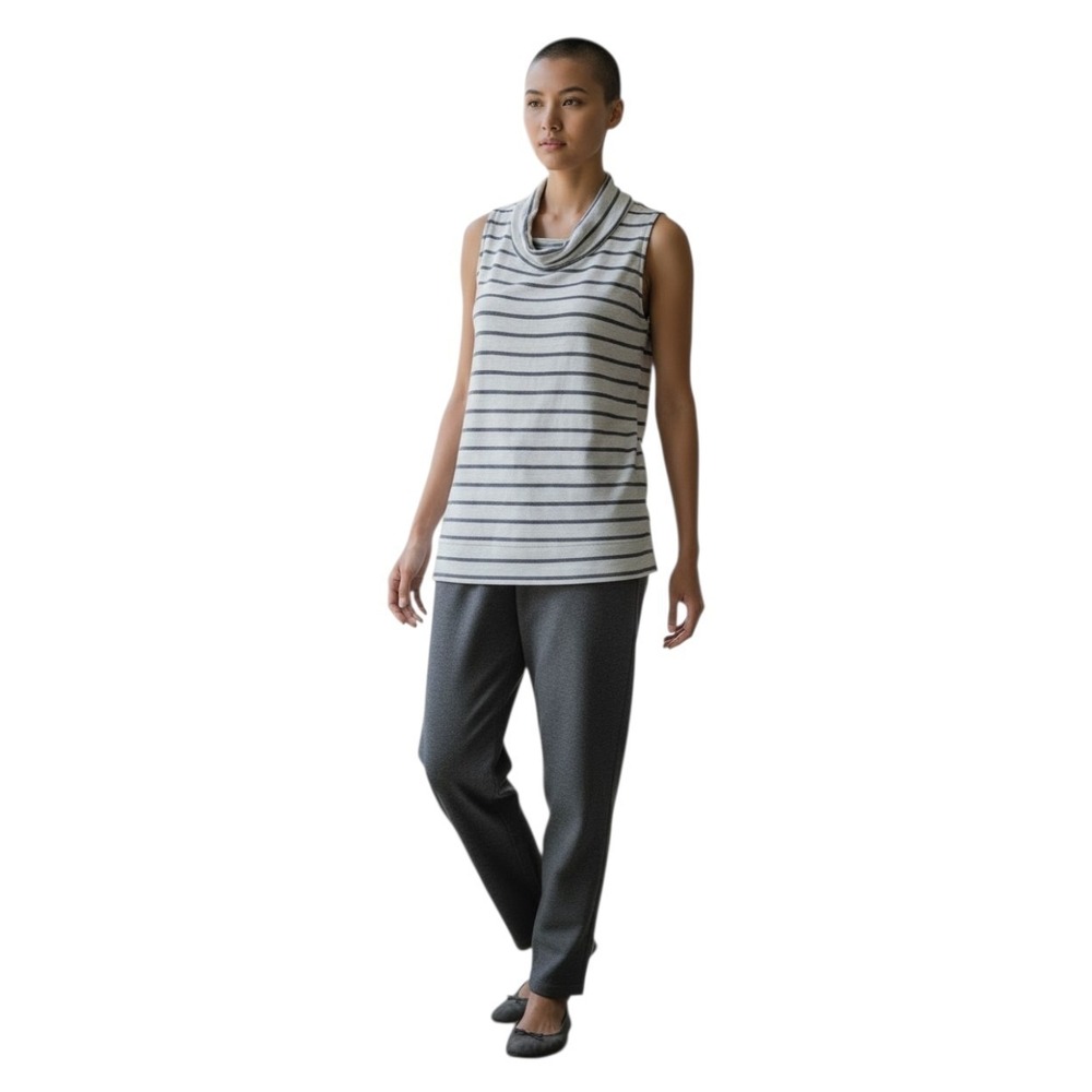 Lou & Grey Cowl Neck Tank Top Women's Size XS Gray Striped Sleeveless Soft Knit